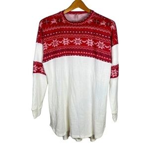 My story women's long sleeve tunic red christmas print white bottom tshirt large
